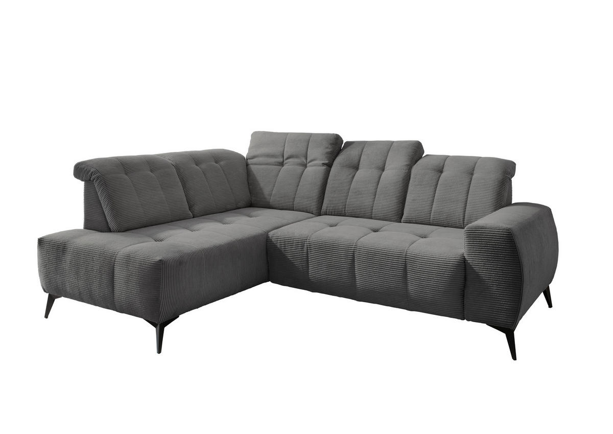 ECKSOFA in Cord Grau  - Schwarz/Grau, Modern, Textil/Metall (200/261cm) - Livetastic