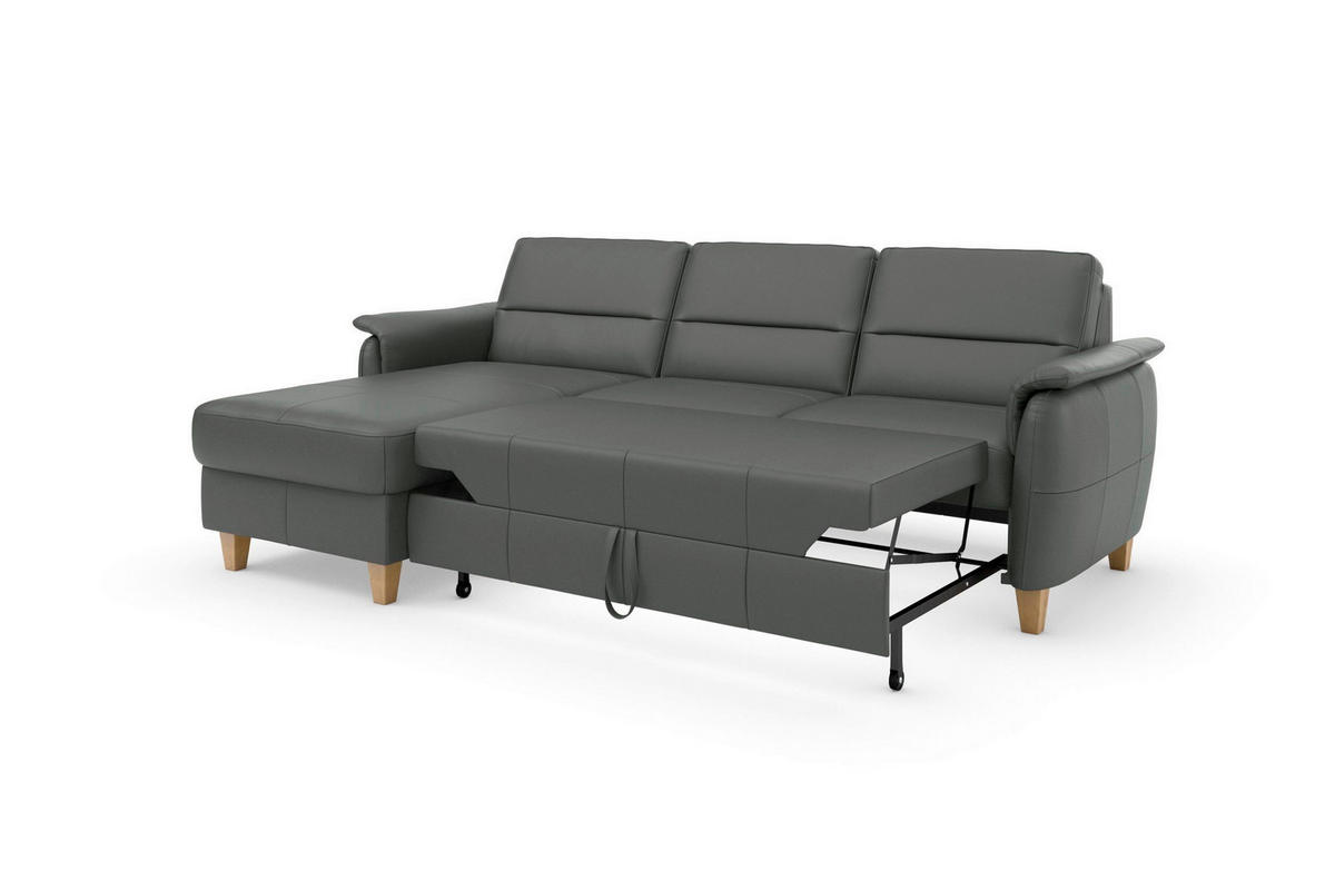 ROHOVÁ SEDAČKA, kůže, antracitová - barvy dubu/antracitová, Basics, dřevo/kůže (163/244cm) - Sit & More