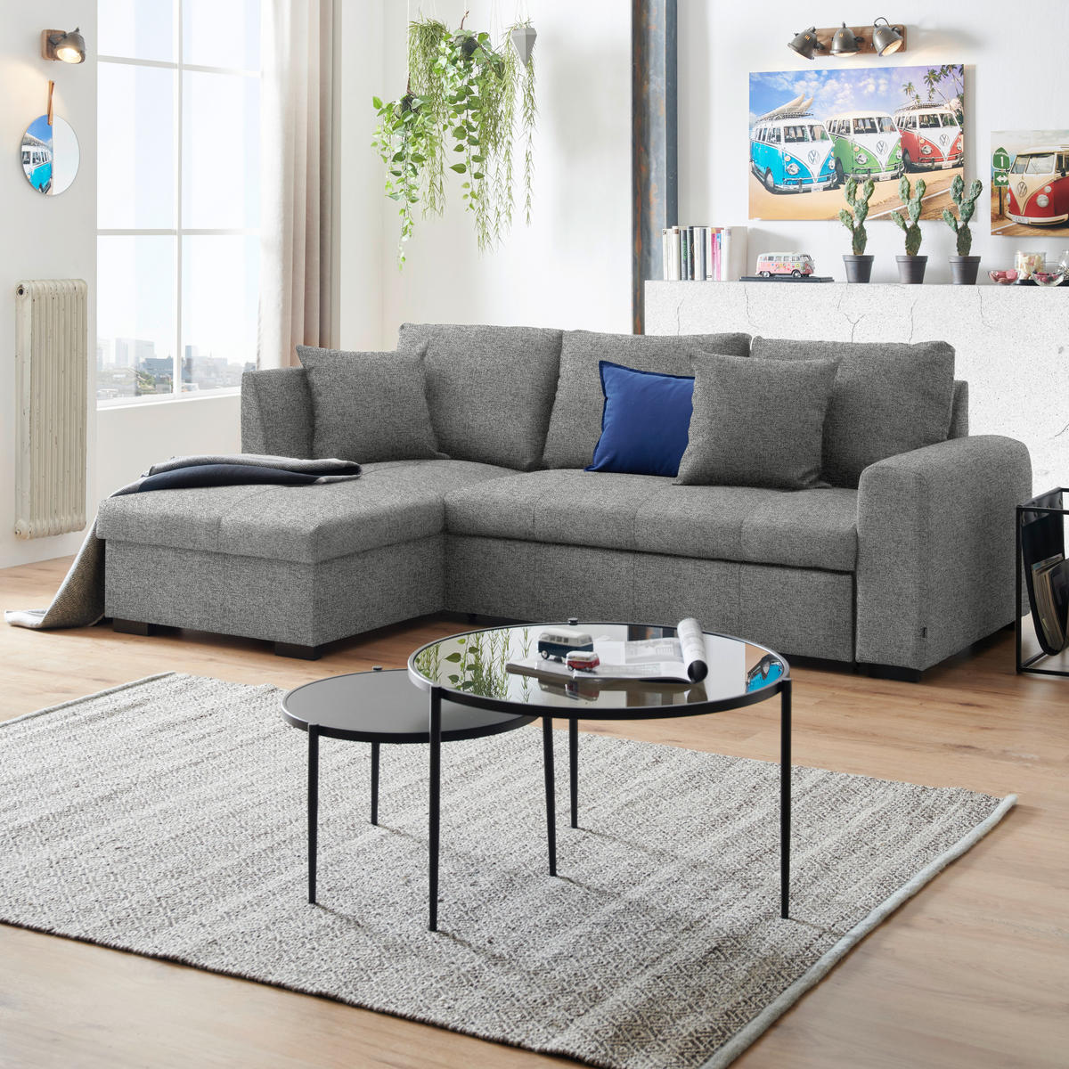 ECKSOFA in Webstoff Hellgrau  - Hellgrau/Schwarz, Design, Kunststoff/Textil (158/238cm) - Livetastic