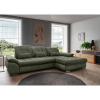 ECKSOFA Grün Chenille Nierenkissen, Bettkasten, Schlaffunktion, Rücken echt, Kopfteilverstellung, Sitztiefenverstellung, Liegefläche im Originalstoff  - Chromfarben/Grün, MODERN, Textil/Metall (314/184cm) - Livetastic