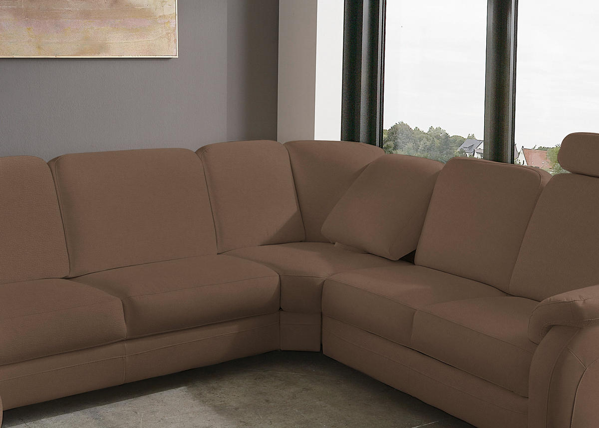 WOHNLANDSCHAFT Echtleder Graubraun  - Graubraun/Alufarben, Konventionell, Leder/Metall (165/329/239cm) - Beldomo Premium