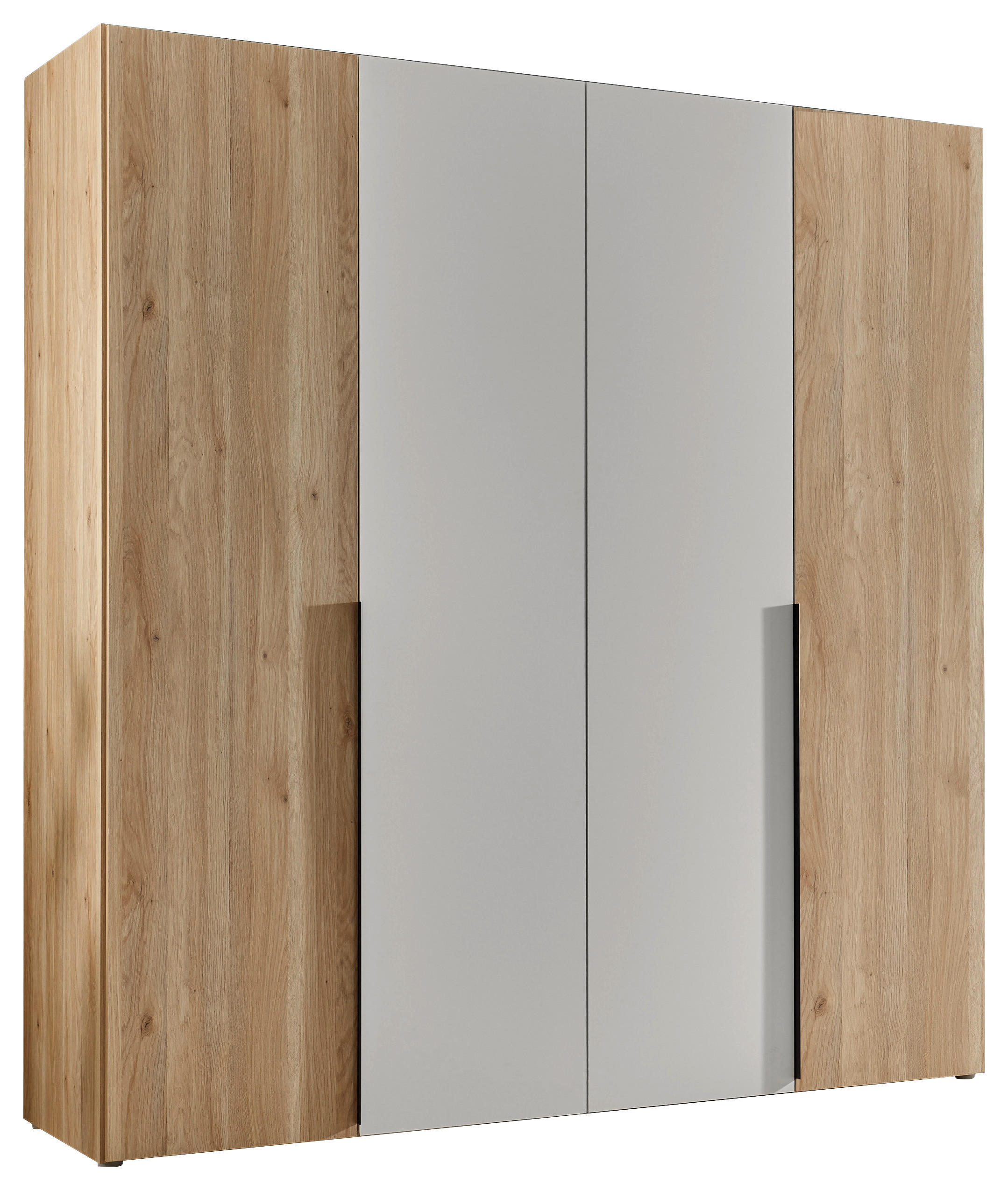 KLEIDERSCHRANK 200/210/53 cm,  in Weiß, Eichefarben, 4-türig  - Eichefarben/Schwarz, KONVENTIONELL, Holzwerkstoff/Kunststoff (200/210/53cm) - Boxxx