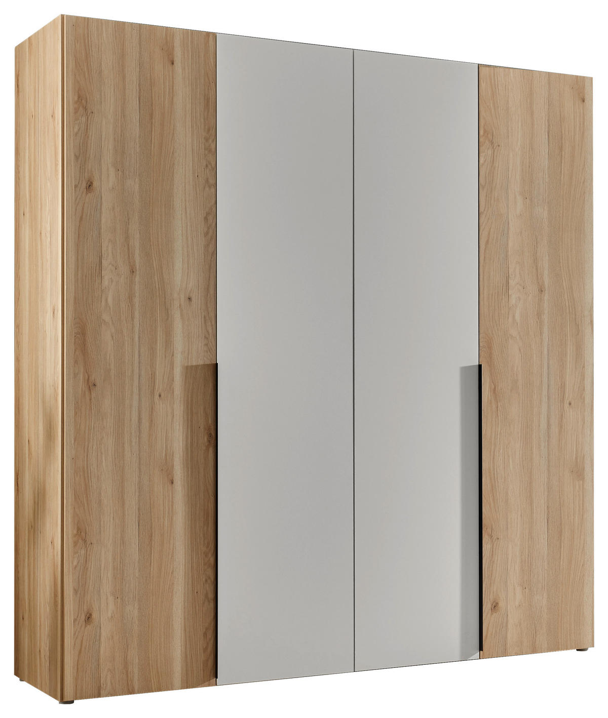 KLEIDERSCHRANK 200/210/53 cm,  in Weiß, Eichefarben, 4-türig  - Eichefarben/Schwarz, KONVENTIONELL, Holzwerkstoff/Kunststoff (200/210/53cm) - Boxxx