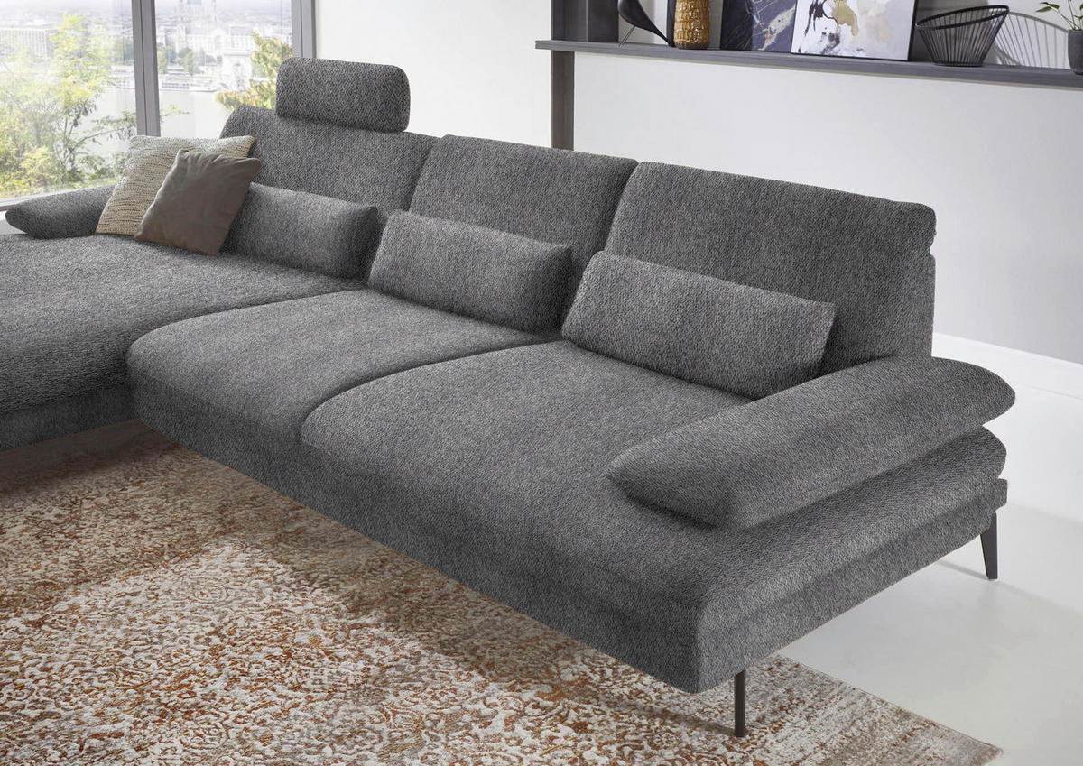 ECKSOFA in Chenille Grau  - Schwarz/Grau, Design, Textil/Metall (180/310cm) - Dieter Knoll