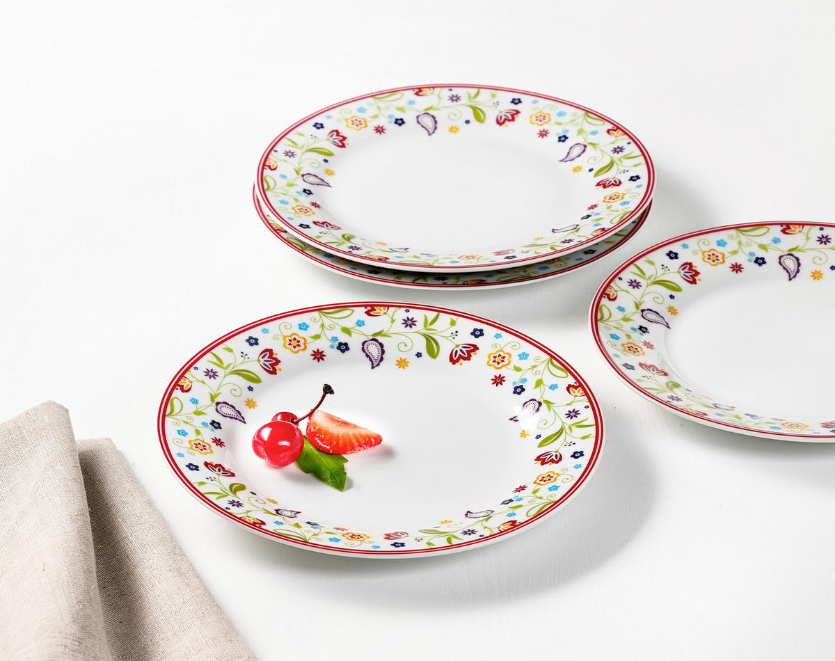 FRÜHSTÜCKSTELLERSET Multicolor, Weiß 4-teilig Shanti  - Multicolor/Weiß, KONVENTIONELL, Keramik (21/21/6cm) - Ritzenhoff Breker
