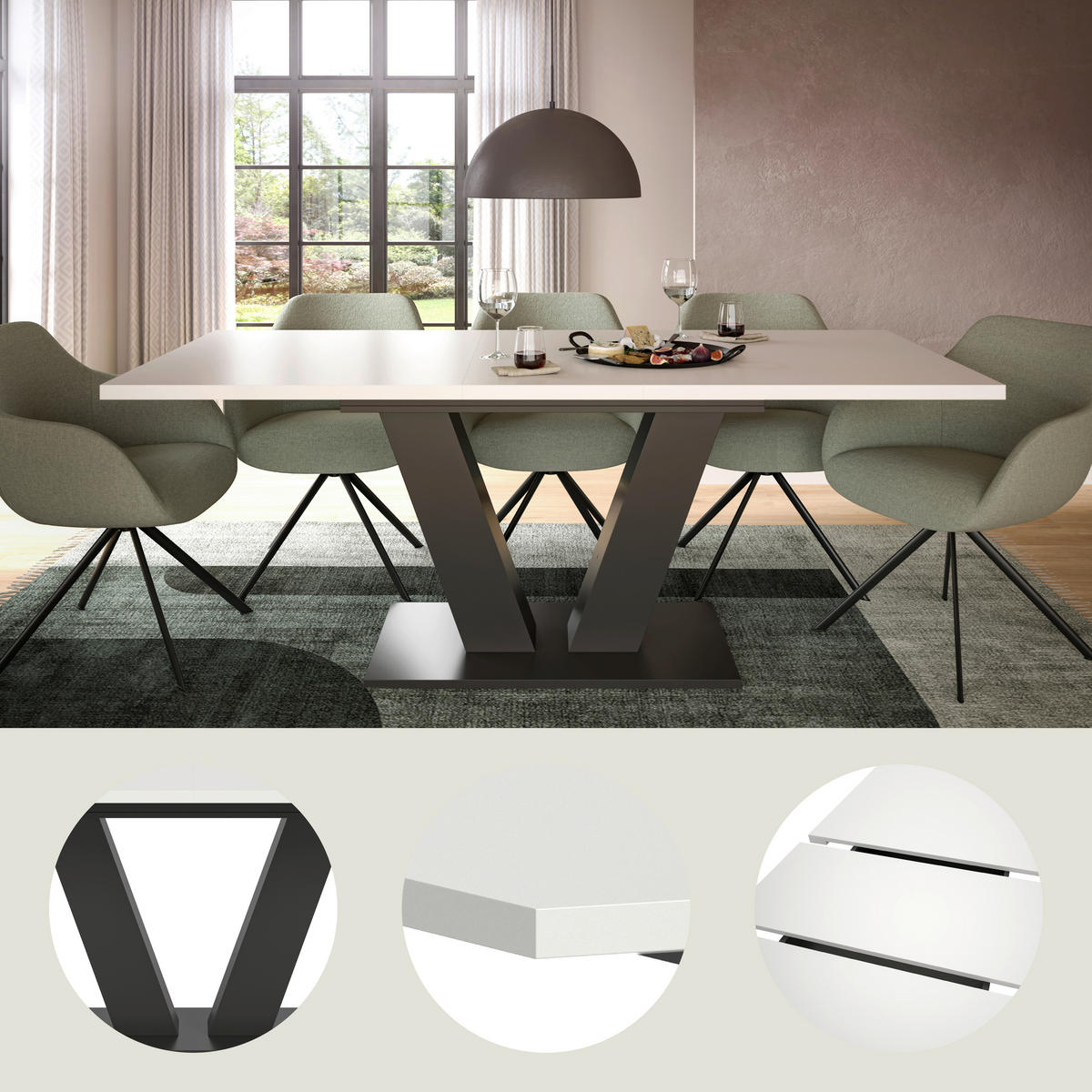 ESSTISCH in Holzwerkstoff  - Weiß, Trend, Holzwerkstoff (150-190/90cm) - MID.YOU