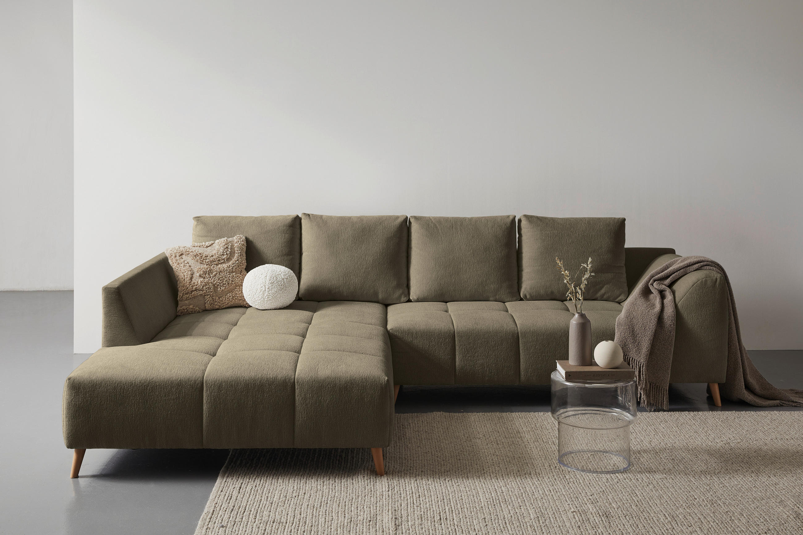 ECKSOFA Braun Flachgewebe  - Buchefarben/Braun, KONVENTIONELL, Holz/Textil (202/306cm) - Carryhome