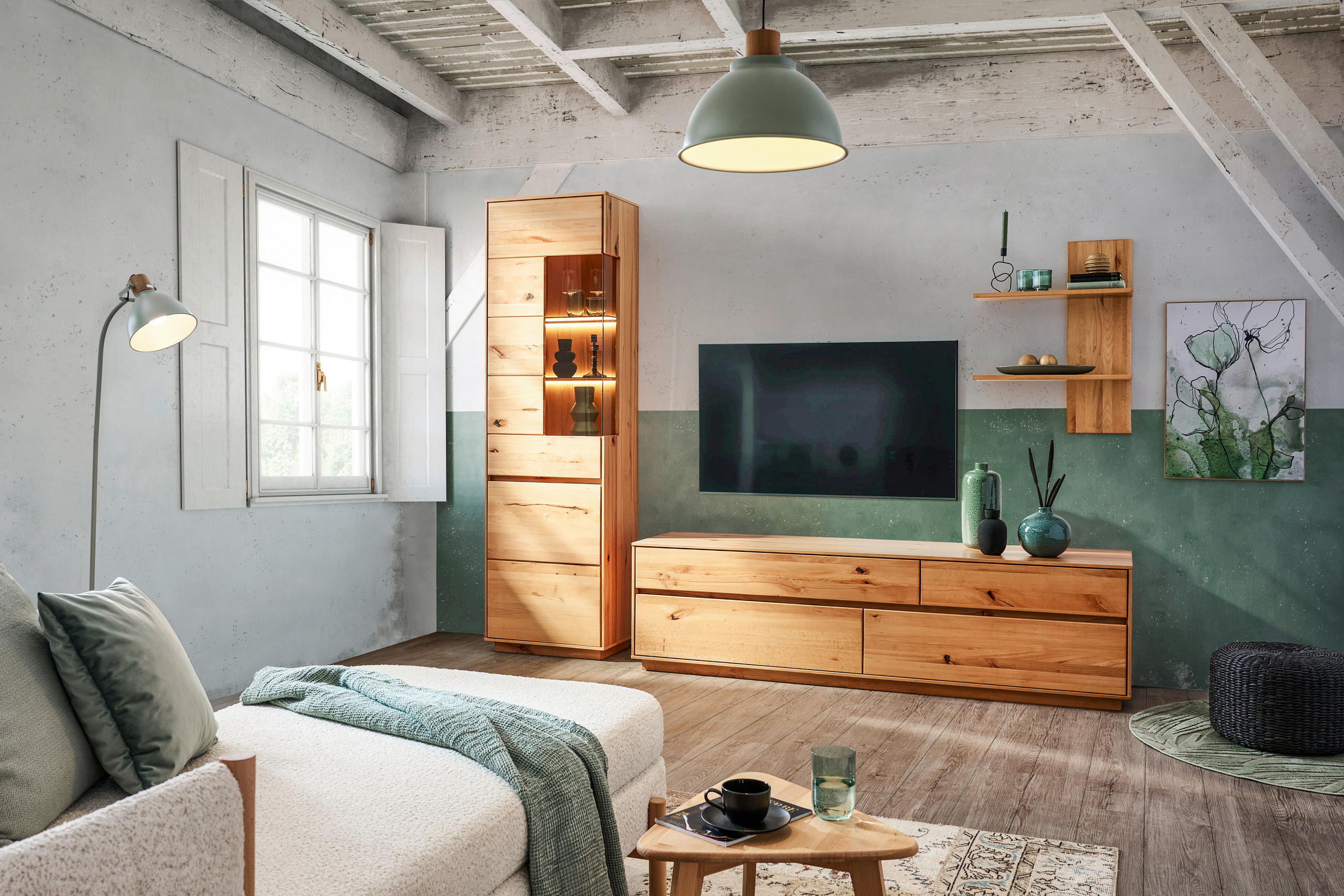 WOHNWAND  in Kernbuche  267/205/50 cm  - Kernbuche, Natur, Glas/Holz (267/205/50cm) - Cantus