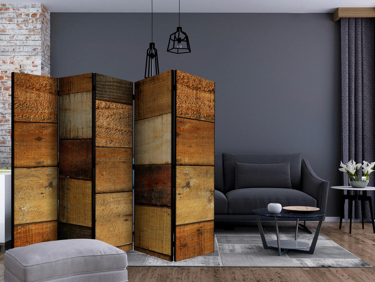 PARAVENT mit 5  Flügel - Cognac/Braun, Basics, Holz/Kunststoff (225/172/3cm) - artgeist