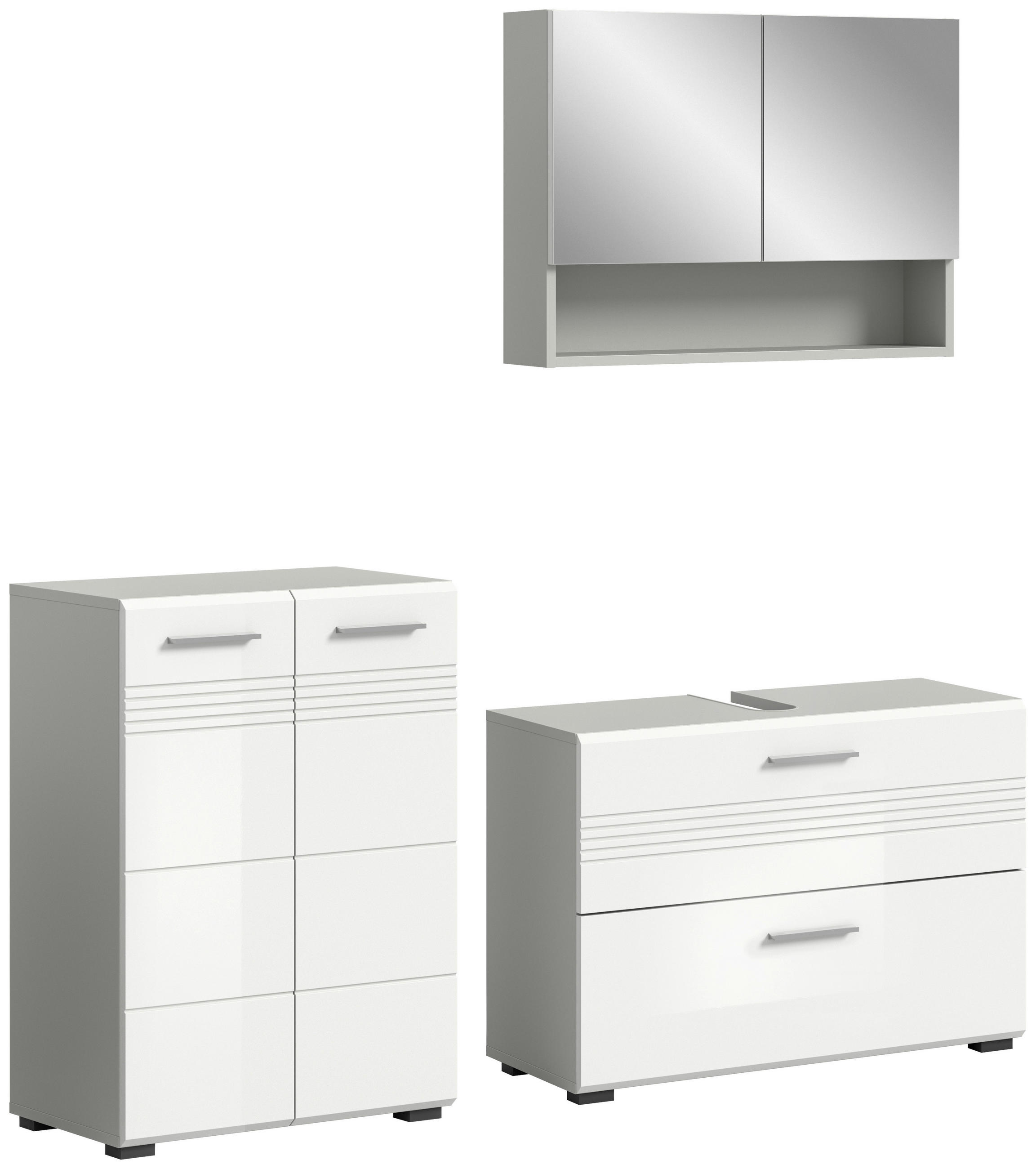 BADEZIMMER 3-teilig  in 140 cm  - Chromfarben/Weiß Hochglanz, MODERN, Holzwerkstoff/Kunststoff (140cm) - MID.YOU