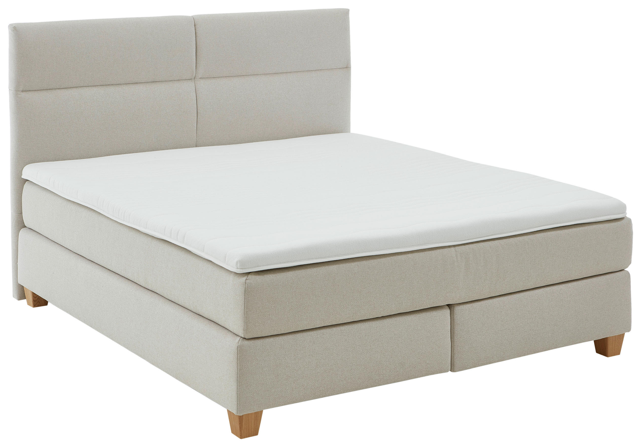 BOXSPRINGBETT 180/200 cm,  in Beige, Matratze, Topper, gepolstertes Kopfteil, H2 + H3 = mittel + fest  - Beige/Naturfarben, MODERN, Holz/Textil (180/200cm) - Beldomo - Sleep