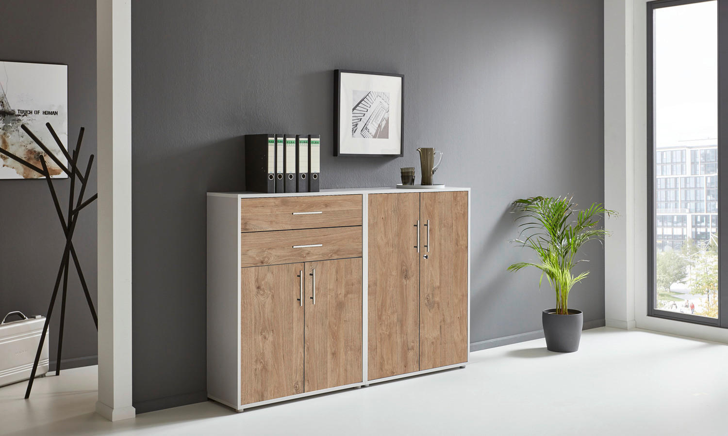 AKTENSCHRANK Grau, Eichefarben  - Eichefarben/Grau, MODERN, Holzwerkstoff (168,8/113,6/33cm) - MID.YOU