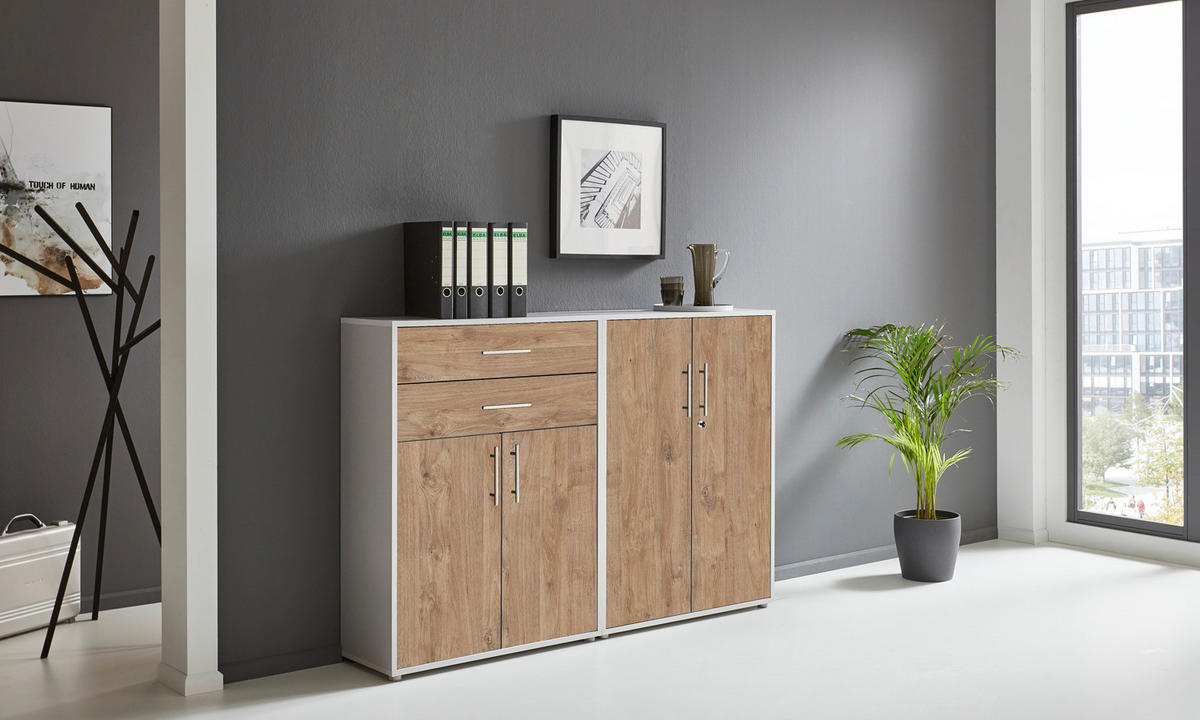 AKTENSCHRANK 168,8/113,6/33 cm  - Eichefarben/Grau, MODERN, Holzwerkstoff (168,8/113,6/33cm) - MID.YOU