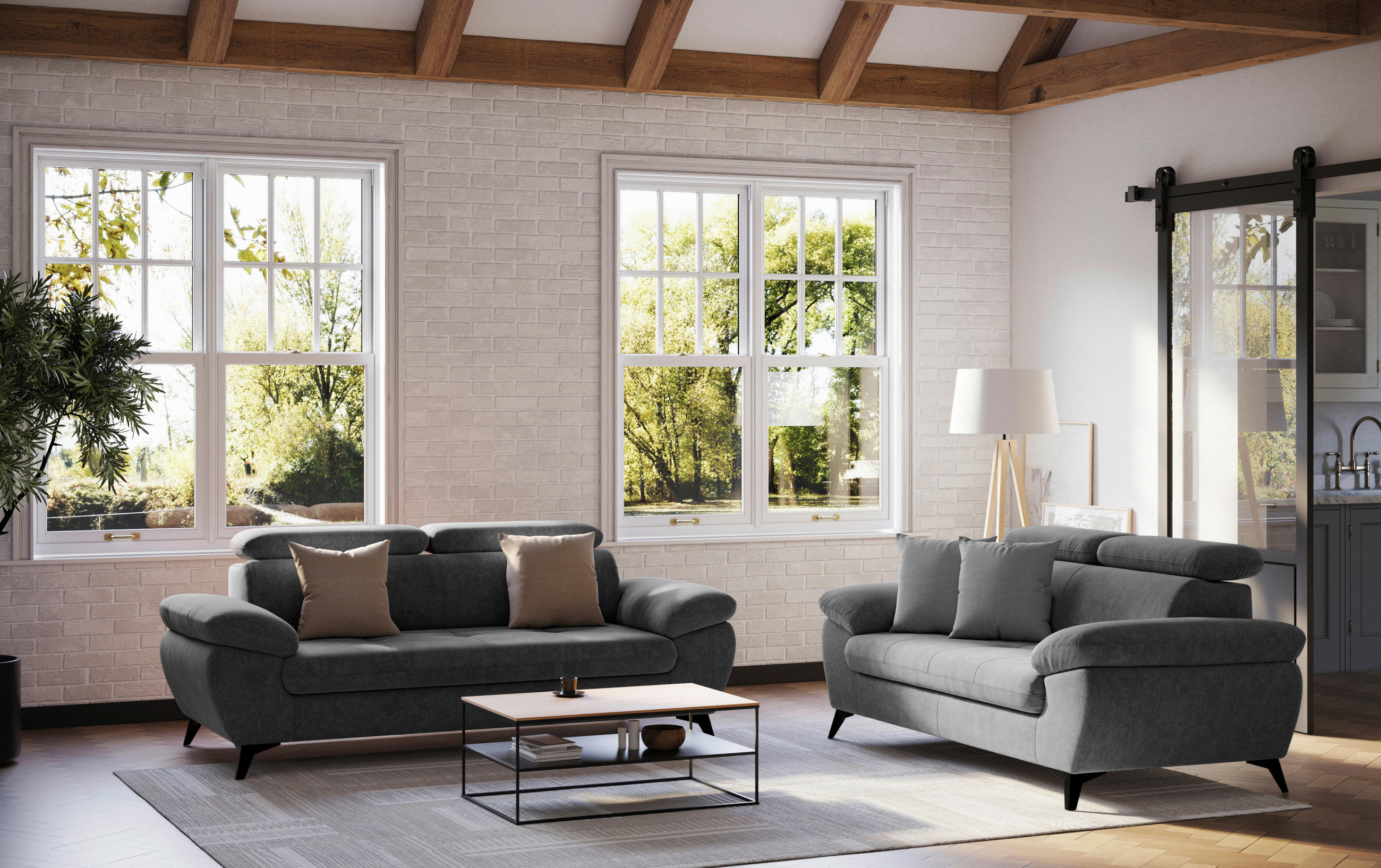 2-SITZER-SOFA in Dunkelgrau  - Dunkelgrau/Schwarz, Textil/Metall (194/84/100cm) - MID.YOU