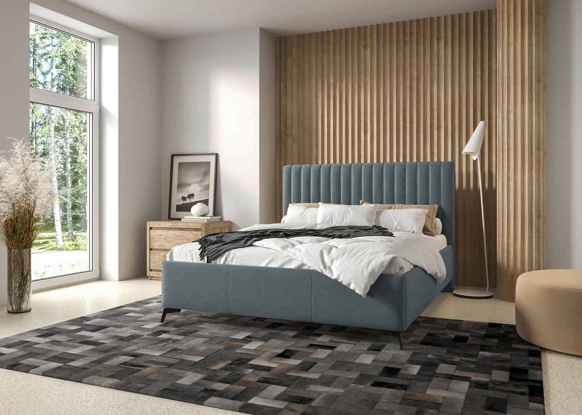 POLSTERBETT gepolstertes Kopfteil, Lattenrost, Bettkasten Anthrazit 180/200 cm  - Anthrazit/Schwarz, KONVENTIONELL, Holz/Textil (180/200cm) - Hom`in