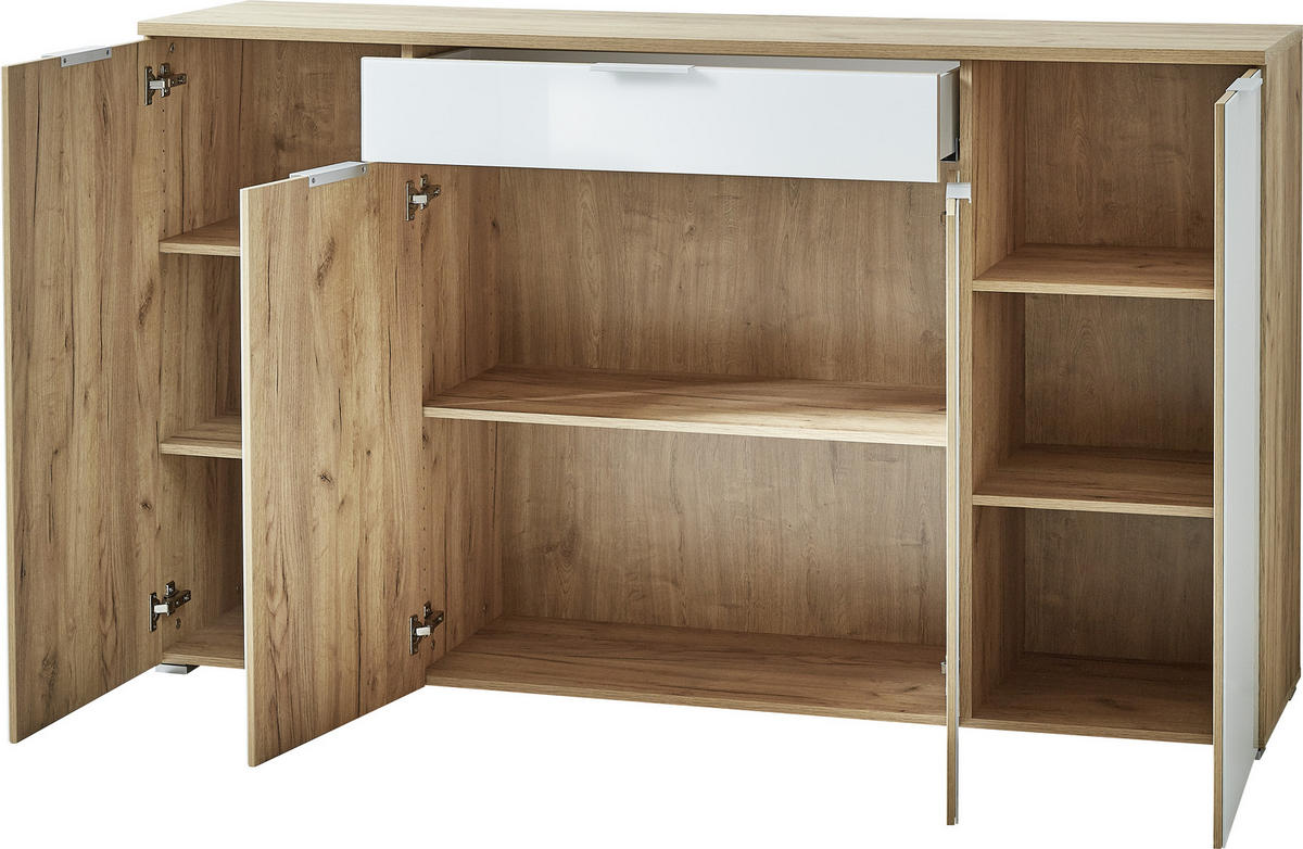 SIDEBOARD 179/105/40 cm  in Weiss, Eichefarben  - Weiss/Eichefarben, Konventionell, Glas/Holzwerkstoff (179/105/40cm)