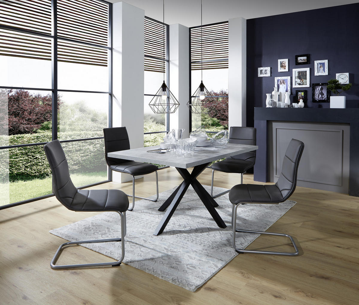ESSTISCH rechteckig Grau, Schwarz  - Schwarz/Grau, MODERN, Holzwerkstoff/Metall (140/90/76cm) - MID.YOU