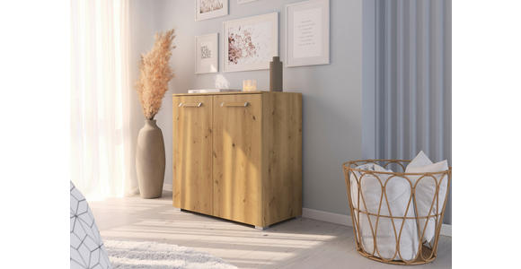 KOMMODE  in 80/81/42 cm  - Eichefarben/Silberfarben, Design, Holzwerkstoff/Kunststoff (80/81/42cm) - Novel