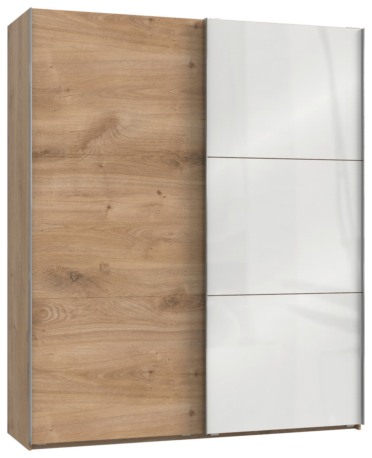 SCHWEBETÜRENSCHRANK in Eichefarben, Weiss  - Chromfarben/Weiss, Modern, Glas/Holzwerkstoff (200/236/65cm) - MID.YOU
