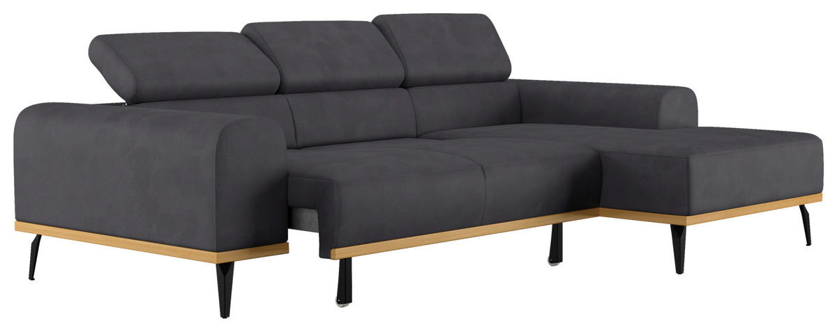 ECKSOFA in Mikrofaser Schwarz  244/157 cm  - Schwarz, KONVENTIONELL, Textil/Metall (244/157cm) - Cotta