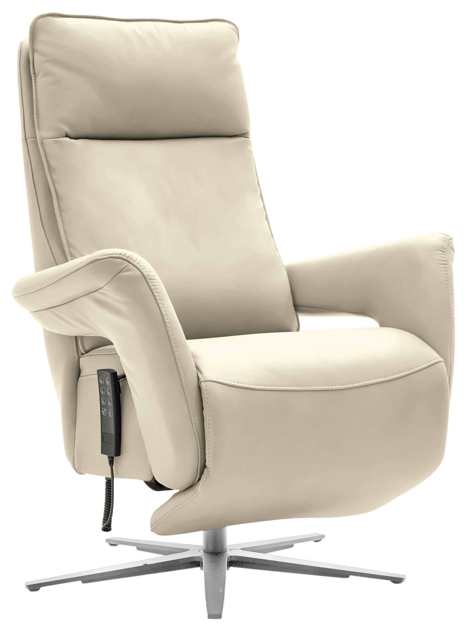 RELAXSESSEL in Leder Creme, Naturfarben  - Edelstahlfarben/Creme, Design, Leder/Metall (79-83/116/87-176cm) - Valdera