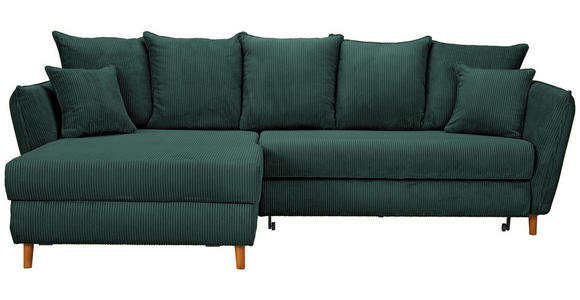 ECKSOFA Dunkelgrün Cord - Dunkelgrün/Eichefarben, KONVENTIONELL, Holz/Textil (162/284cm) - Carryhome