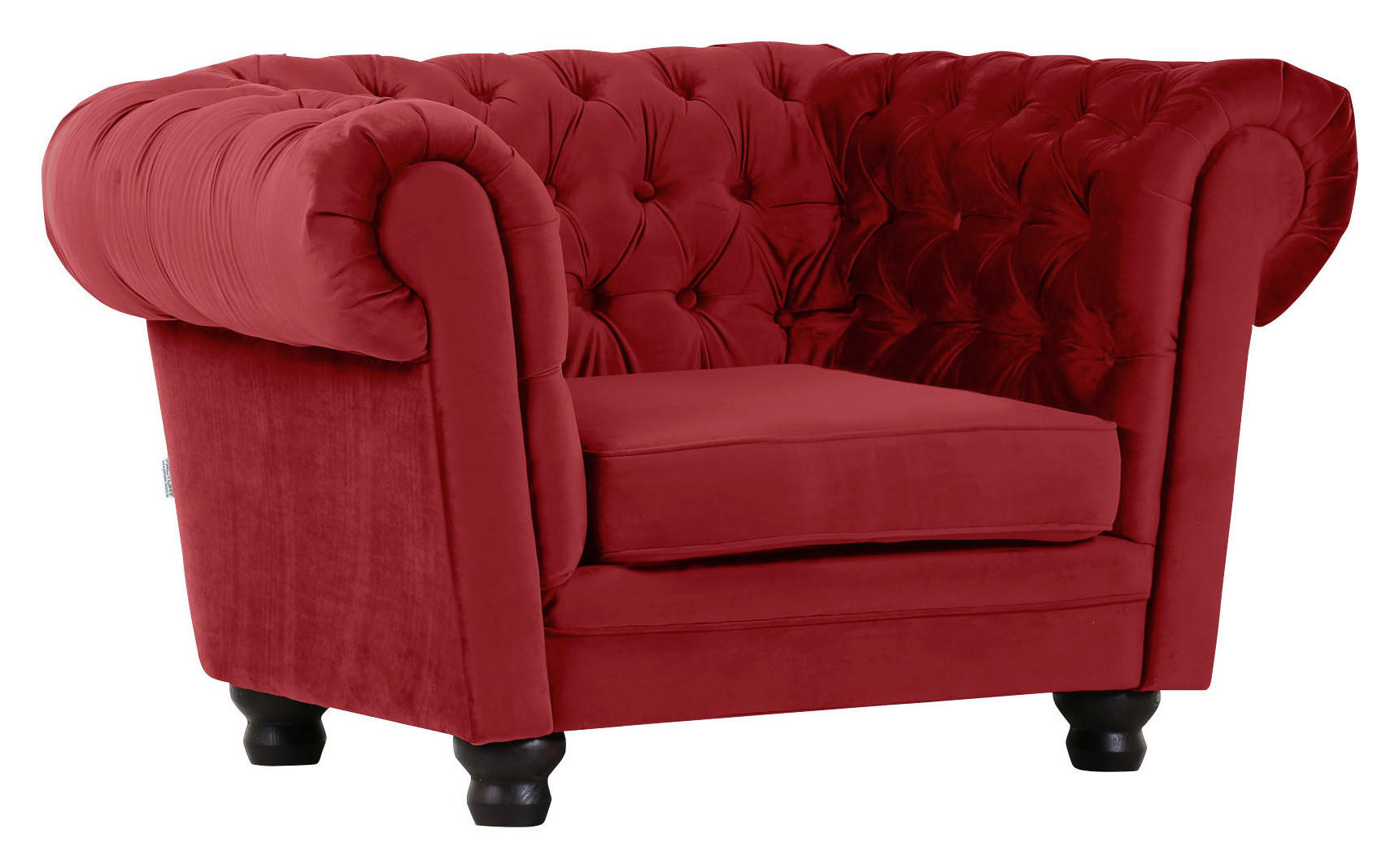 CHESTERFIELD-SESSEL Flachgewebe Rot    - Dunkelbraun/Rot, LIFESTYLE, Holz/Textil (130/79/93cm)