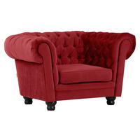 CHESTERFIELD-SESSEL Flachgewebe Rot    - Dunkelbraun/Rot, LIFESTYLE, Holz/Textil (130/79/93cm)