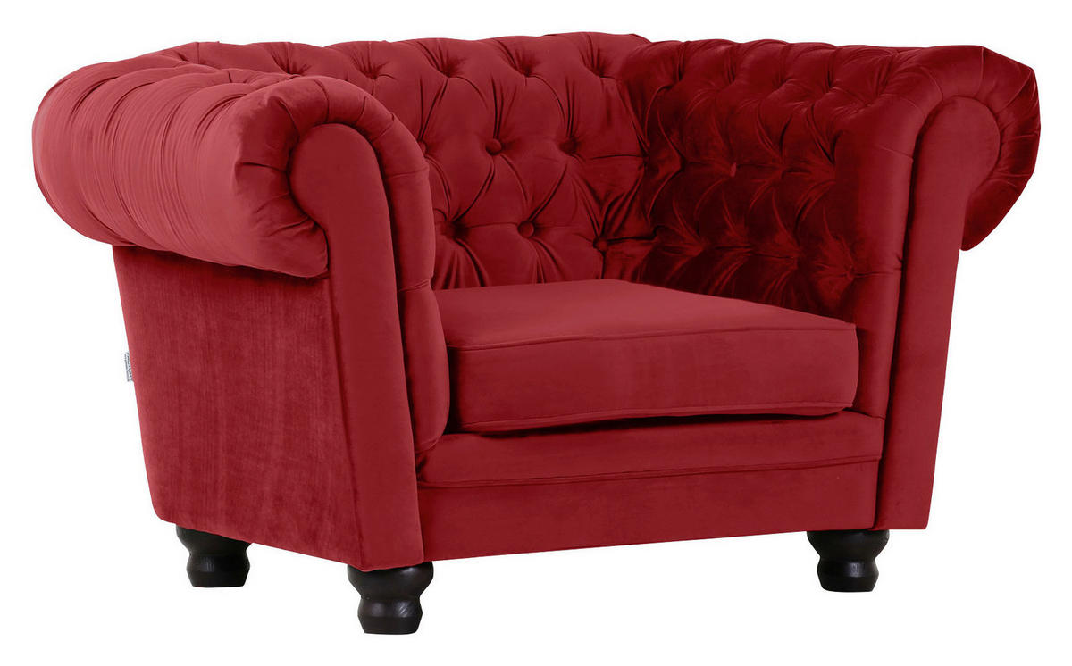 CHESTERFIELD-SESSEL Flachgewebe Rot    - Dunkelbraun/Rot, LIFESTYLE, Holz/Textil (130/79/93cm)