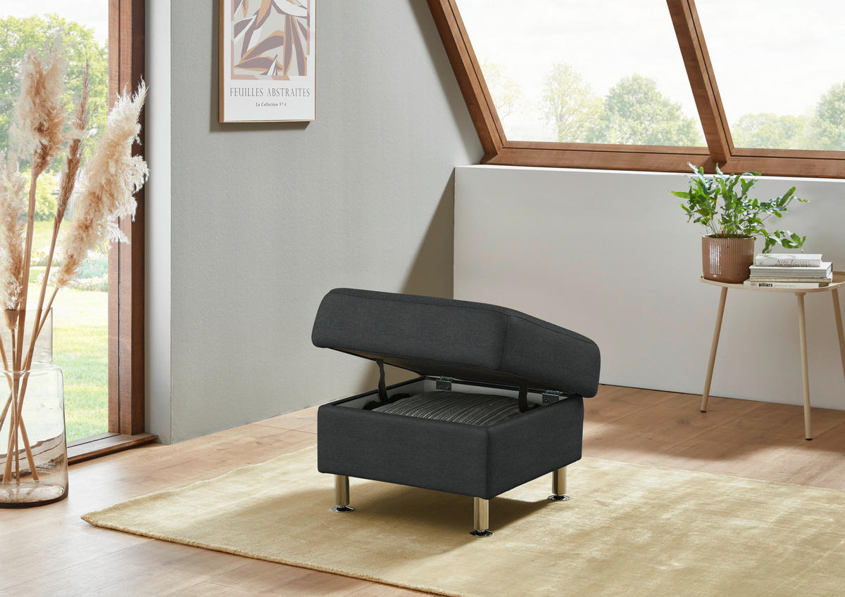 HOCKER Textil Anthrazit  - Anthrazit/Alufarben, Konventionell, Textil/Metall (60/46/60cm) - Beldomo Comfort