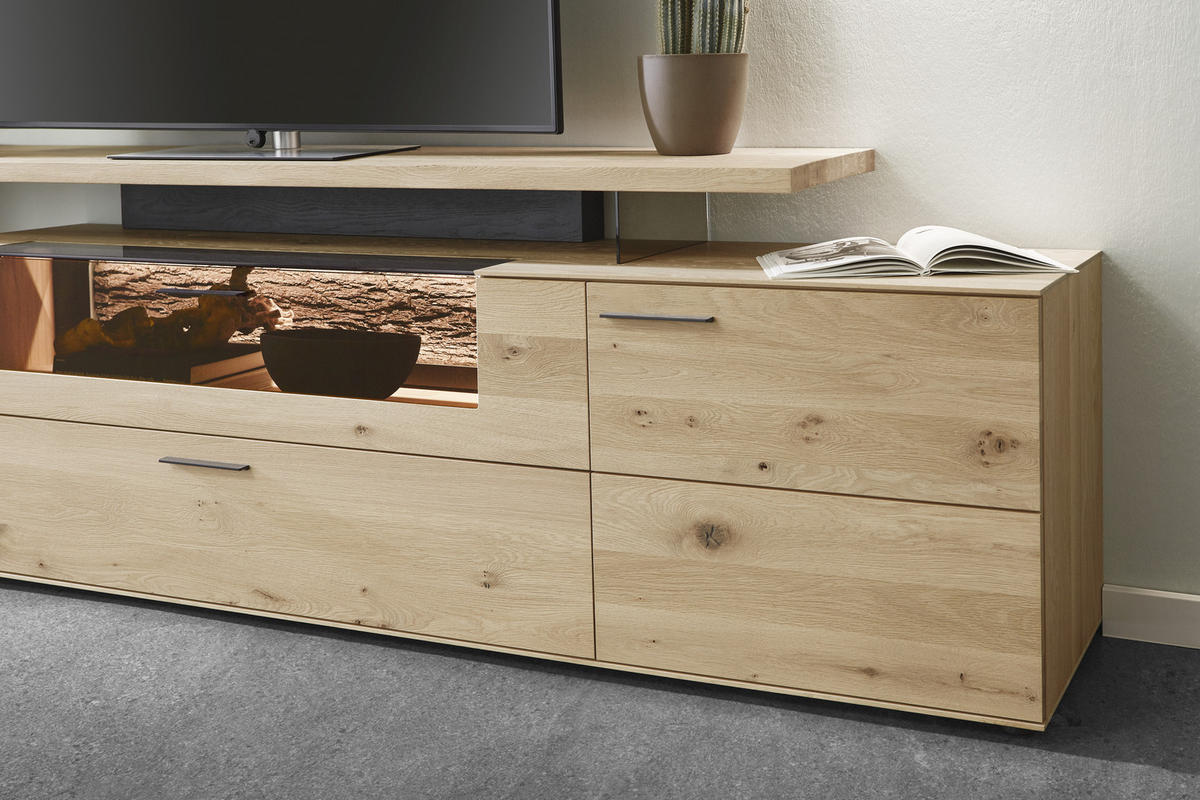 WOHNWAND  in Anthrazit, Eichefarben 277/215/44 cm  - Eichefarben/Transparent, Natur, Glas/Holz (277/215/44cm) - Valnatura