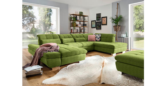 WOHNLANDSCHAFT in Mikrofaser Grün - Chromfarben/Grün, Design, Kunststoff/Textil (204/350/211cm) - Xora