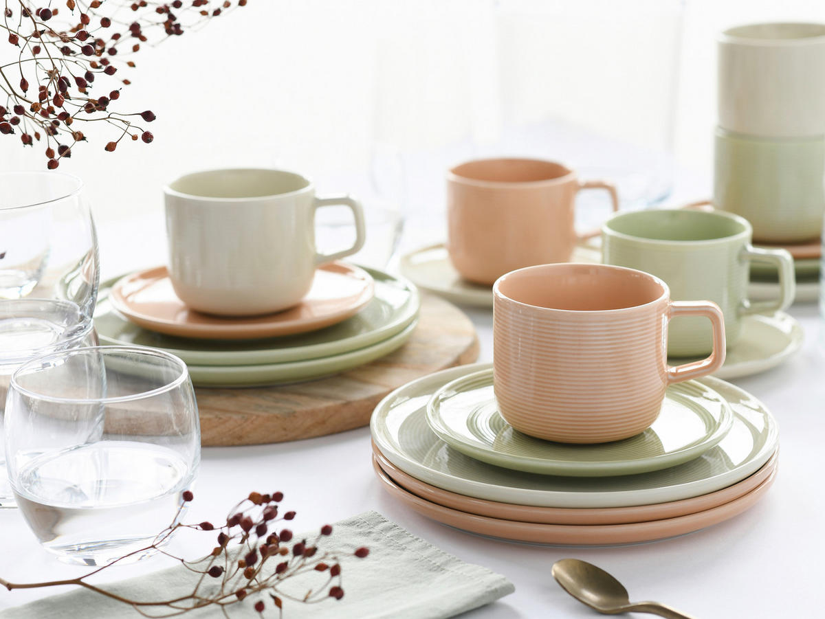 KAFFEESERVICE Session Romance 18-teilig  - Salbeigrün/Creme, Basics, Keramik - Creatable
