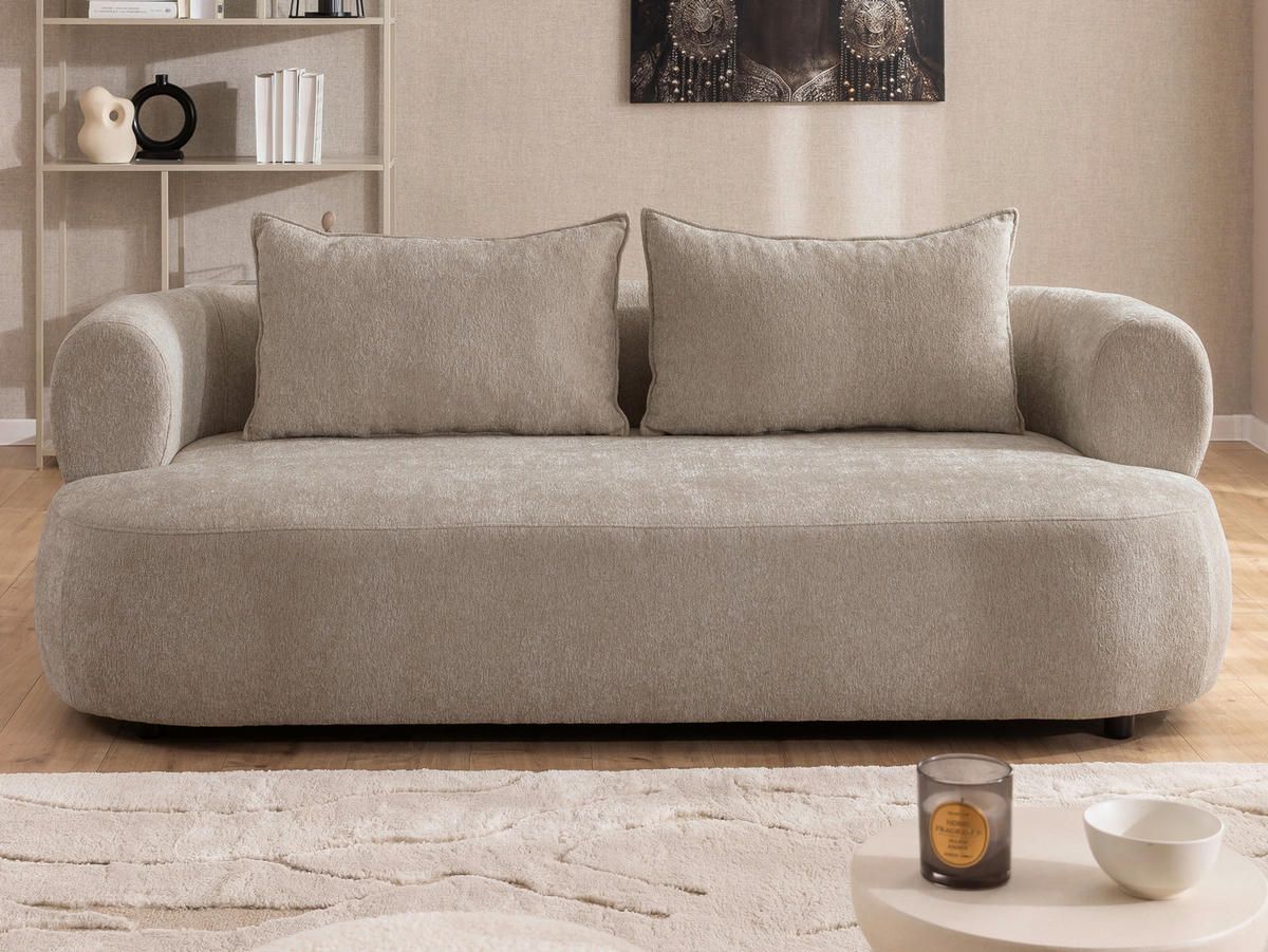 3-SITZER-SOFA Chenille Hellbraun  - Hellbraun/Schwarz, Design, Kunststoff/Textil (200/76/96cm) - Livetastic