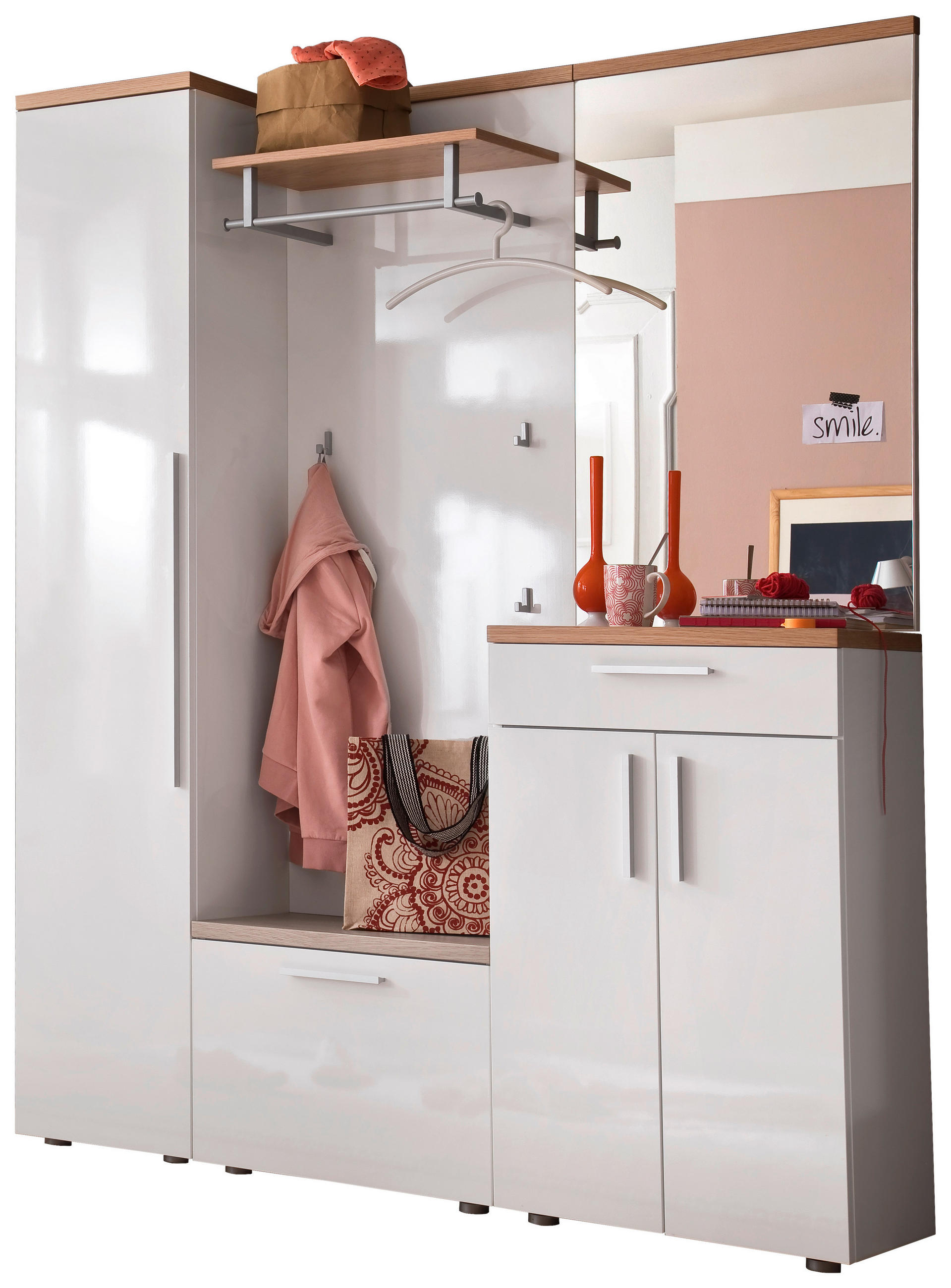 GARDEROBE 5-teilig  in 160/201/35 cm  - Eichefarben/Weiß, Design, Glas/Holz (160/201/35cm) - Moderano