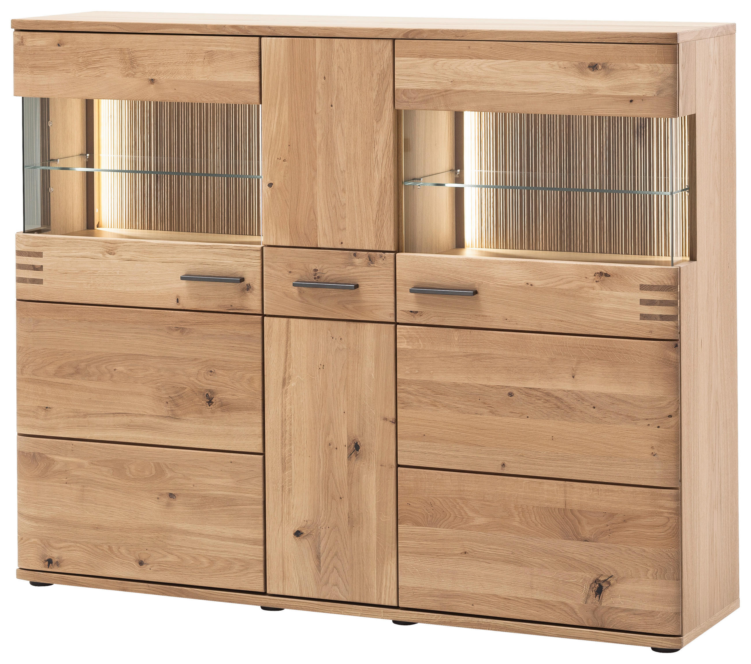 HIGHBOARD  in 150/121/37 cm  - Eichefarben/Anthrazit, Design, Glas/Holz (150/121/37cm) - Livetastic