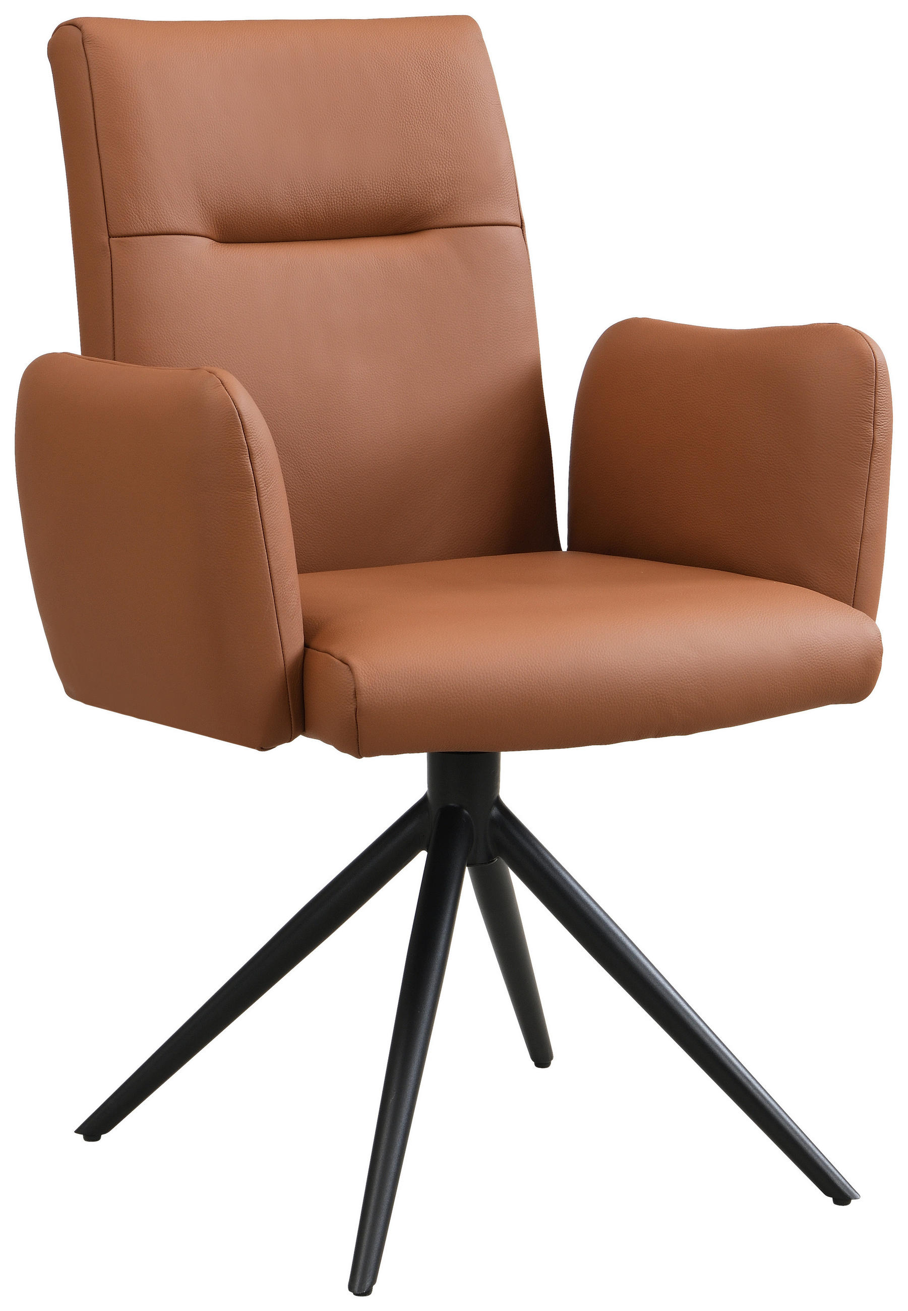ARMLEHNSTUHL  Sitzfläche 360° drehbar, automatische Rückholfunktion  Echtleder  - Cognac/Schwarz, Trend, Leder/Metall (63/89/62cm) - Novel