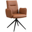 ARMLEHNSTUHL  Sitzfläche 360° drehbar, automatische Rückholfunktion  Echtleder  - Cognac/Schwarz, Trend, Leder/Metall (63/89/62cm) - Novel