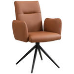 ARMLEHNSTUHL  Sitzfläche 360° drehbar, automatische Rückholfunktion  Echtleder  - Cognac/Schwarz, Trend, Leder/Metall (63/89/62cm) - Novel