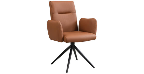ARMLEHNSTUHL  Sitzfläche 360° drehbar, automatische Rückholfunktion  Echtleder  - Cognac/Schwarz, Trend, Leder/Metall (63/89/62cm) - Novel