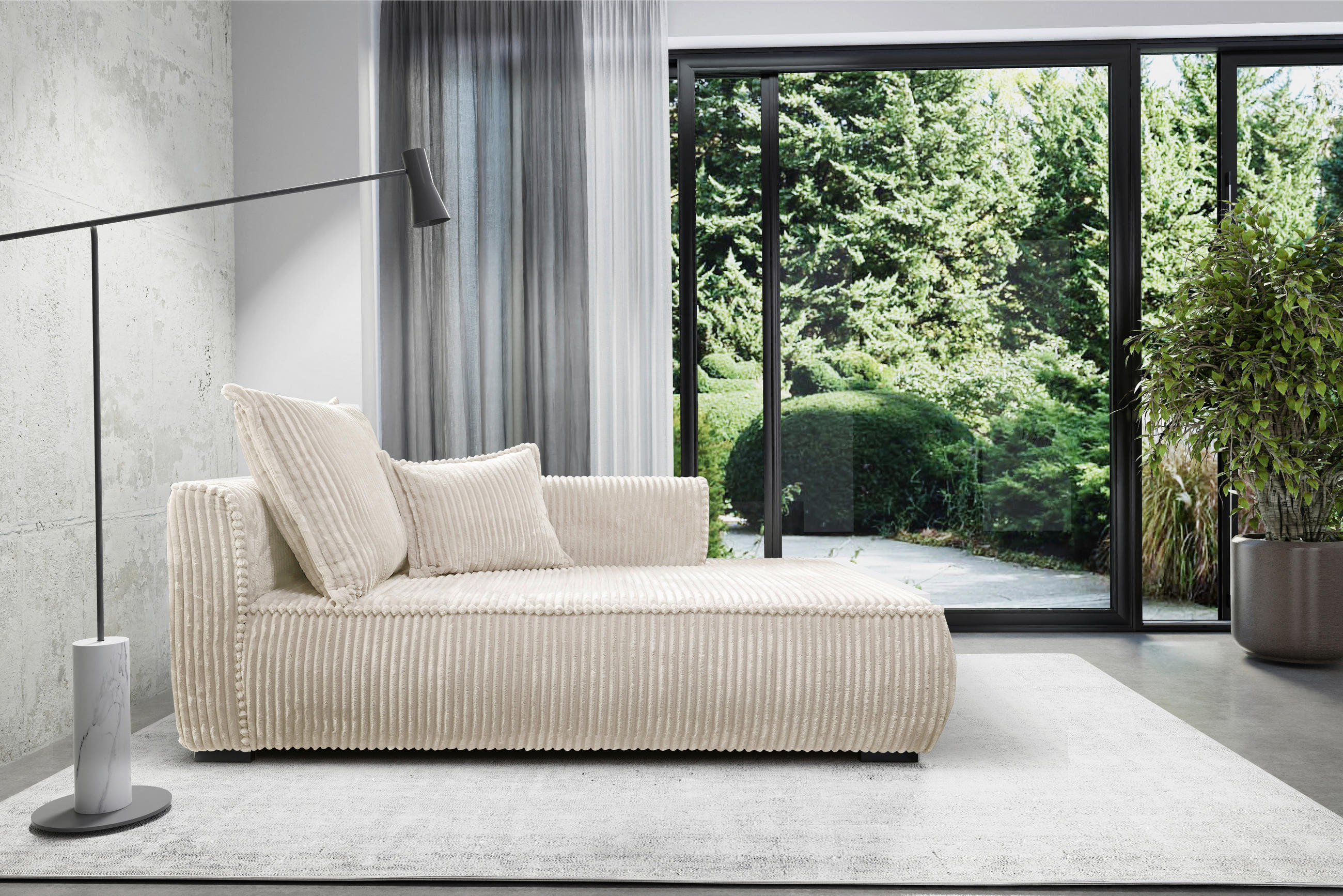 RÉCAMIERE Creme Cord  - Creme/Schwarz, Design, Holz/Textil (208/95/124cm) - MID.YOU