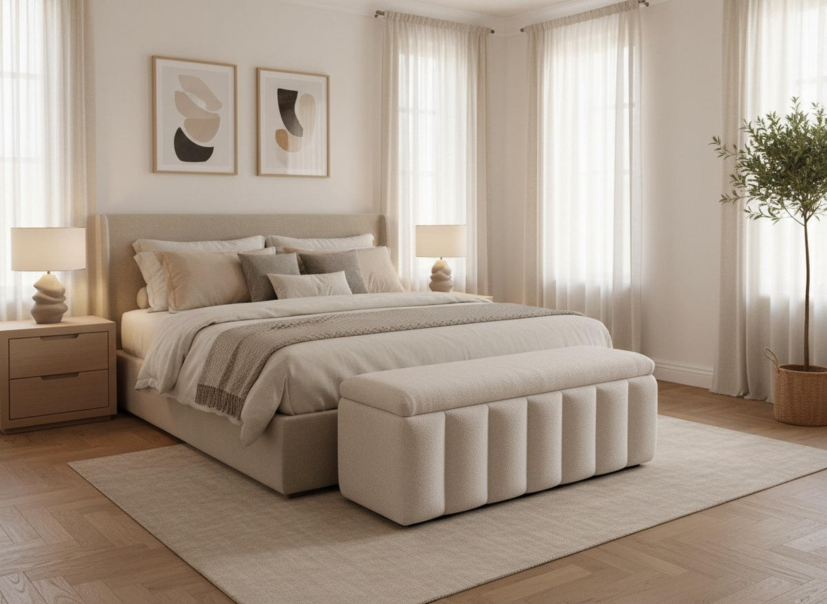 SITZBANK 120/46/41 cm Webstoff Beige Kunststoff  - Beige/Schwarz, Design, Kunststoff/Textil (120/46/41cm) - Novel