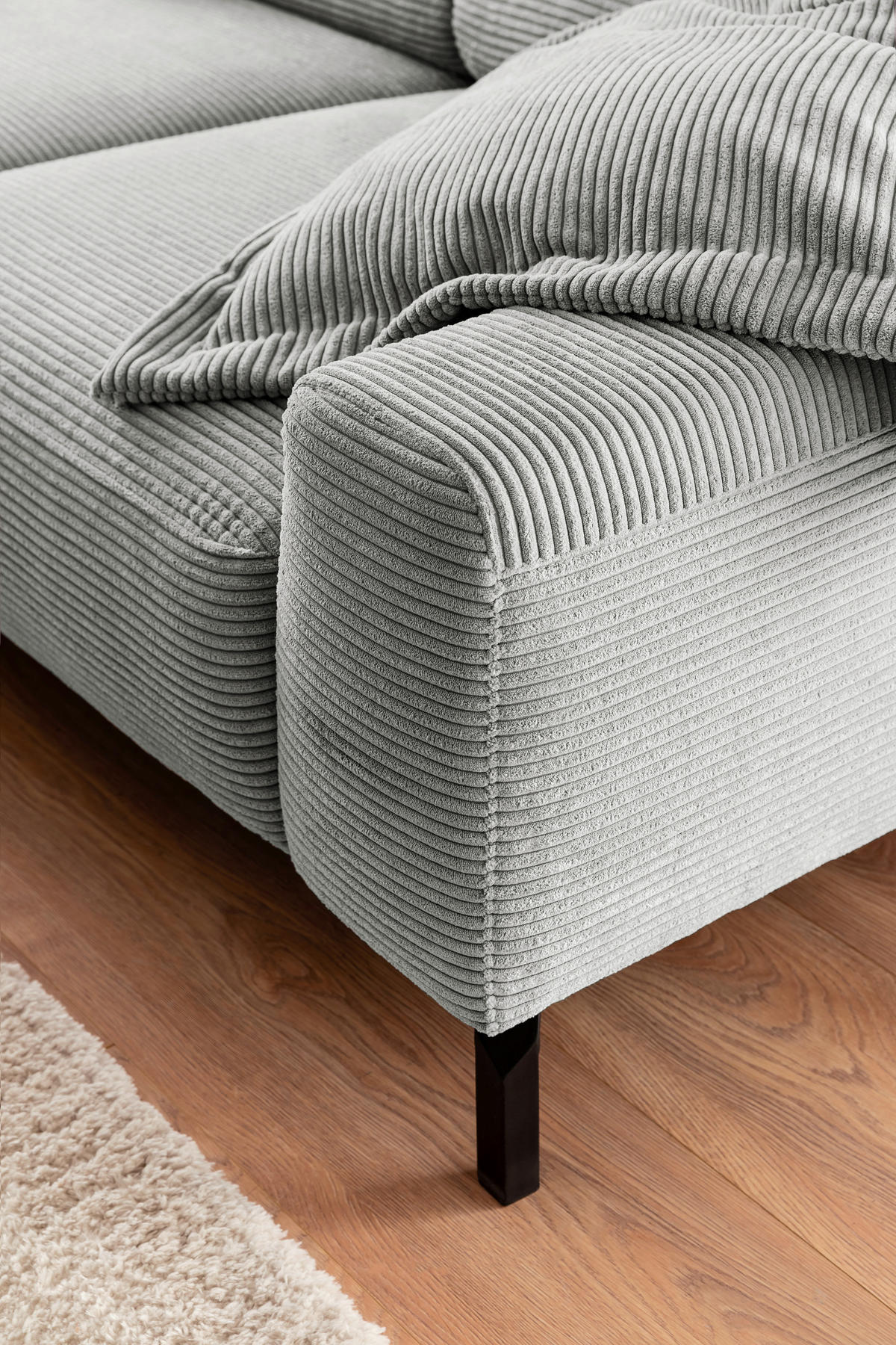 SEDEŽNA GARNITURA, rebrasti žamet siva  - črna/siva, Moderno, kovina/tekstil (276/221cm) - Pure Home Lifestyle