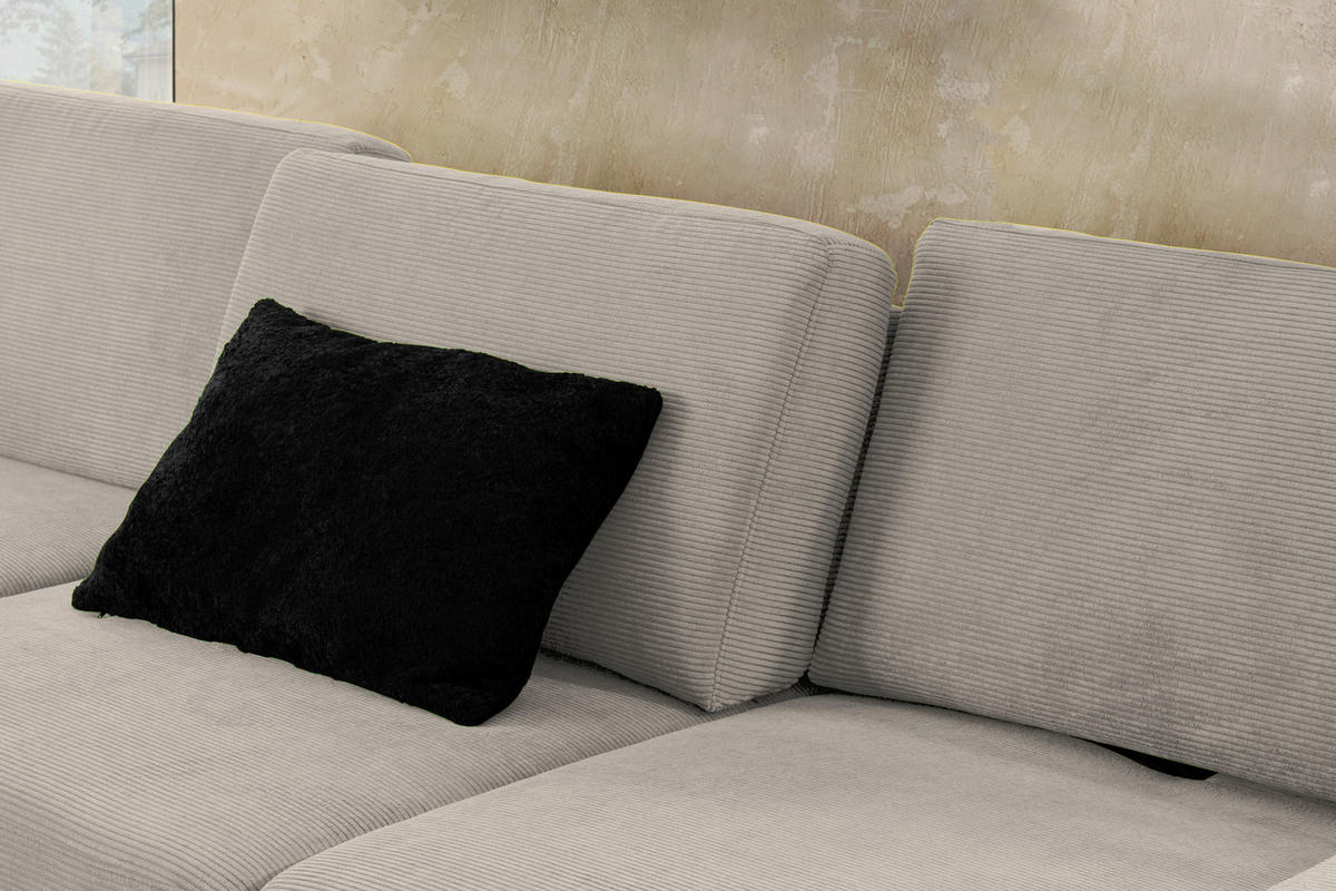 ECKSOFA in Cord Sandfarben  - Sandfarben/Schwarz, Design, Textil/Metall (185/298cm) - Pure Home Lifestyle