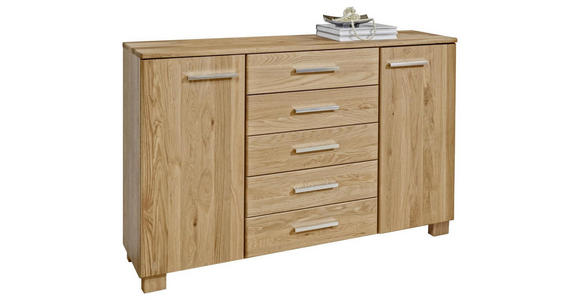 SIDEBOARD Eiche teilmassiv Eichefarben  - Eichefarben/Alufarben, KONVENTIONELL, Holz/Holzwerkstoff (141/86/36cm) - Dieter Knoll