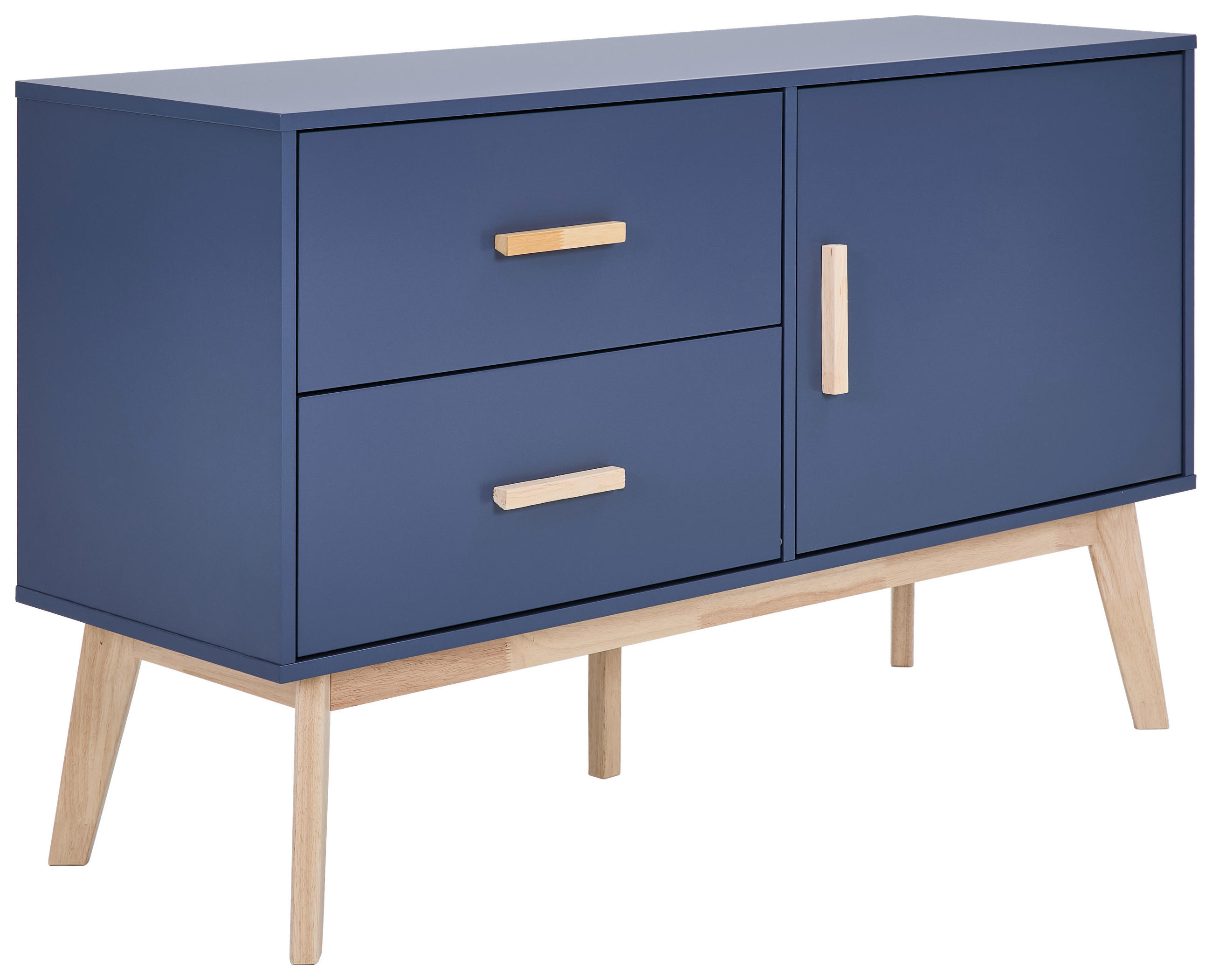 MID.YOU ŠIROKÁ KOMODA, kaučukové dřevo, přírodní barvy, tmavě modrá, 120/72/40 cm