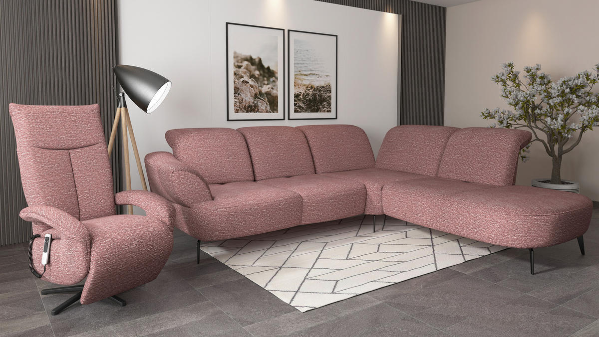 ECKSOFA in Chenille Aubergine  302/270 cm  - Aubergine/Schwarz, MODERN, Textil/Metall (302/270cm) - Sit & More