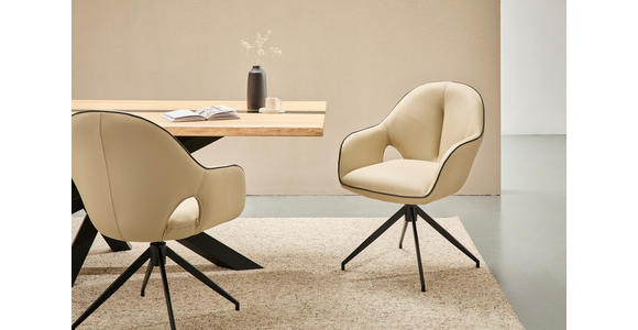 ARMLEHNSTUHL  Sitzfläche 360° drehbar, automatische Rückholfunktion  Echtleder  - Creme/Schwarz, Design, Leder/Metall (62/85/64cm) - Novel