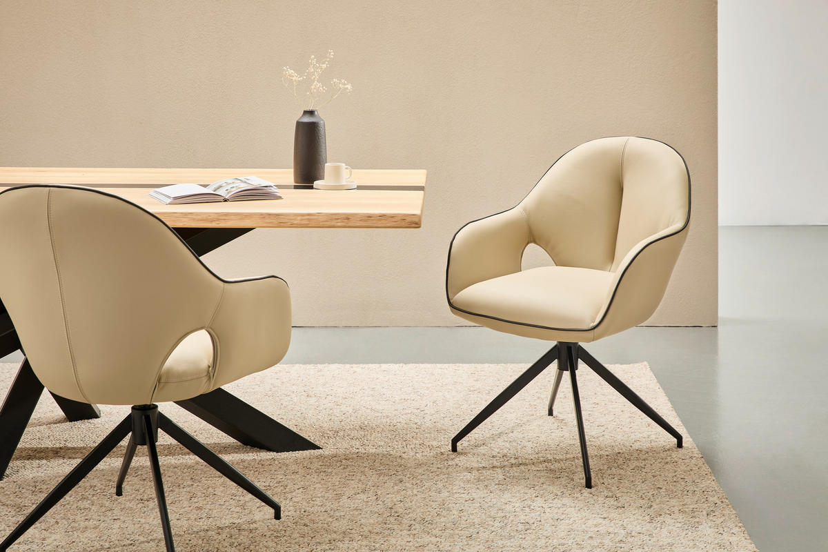 KAROSSZÉK krémszínű, fekete  - krémszínű/fekete, Design, bőr/fém (62/85/64cm) - Novel