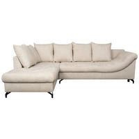 ECKSOFA Creme Struktur Rückenkissen, Bettkasten, Schlaffunktion, Rücken echt, Liegefläche im Originalstoff  - Creme/Schwarz, KONVENTIONELL, Textil/Metall (194/274cm) - Carryhome